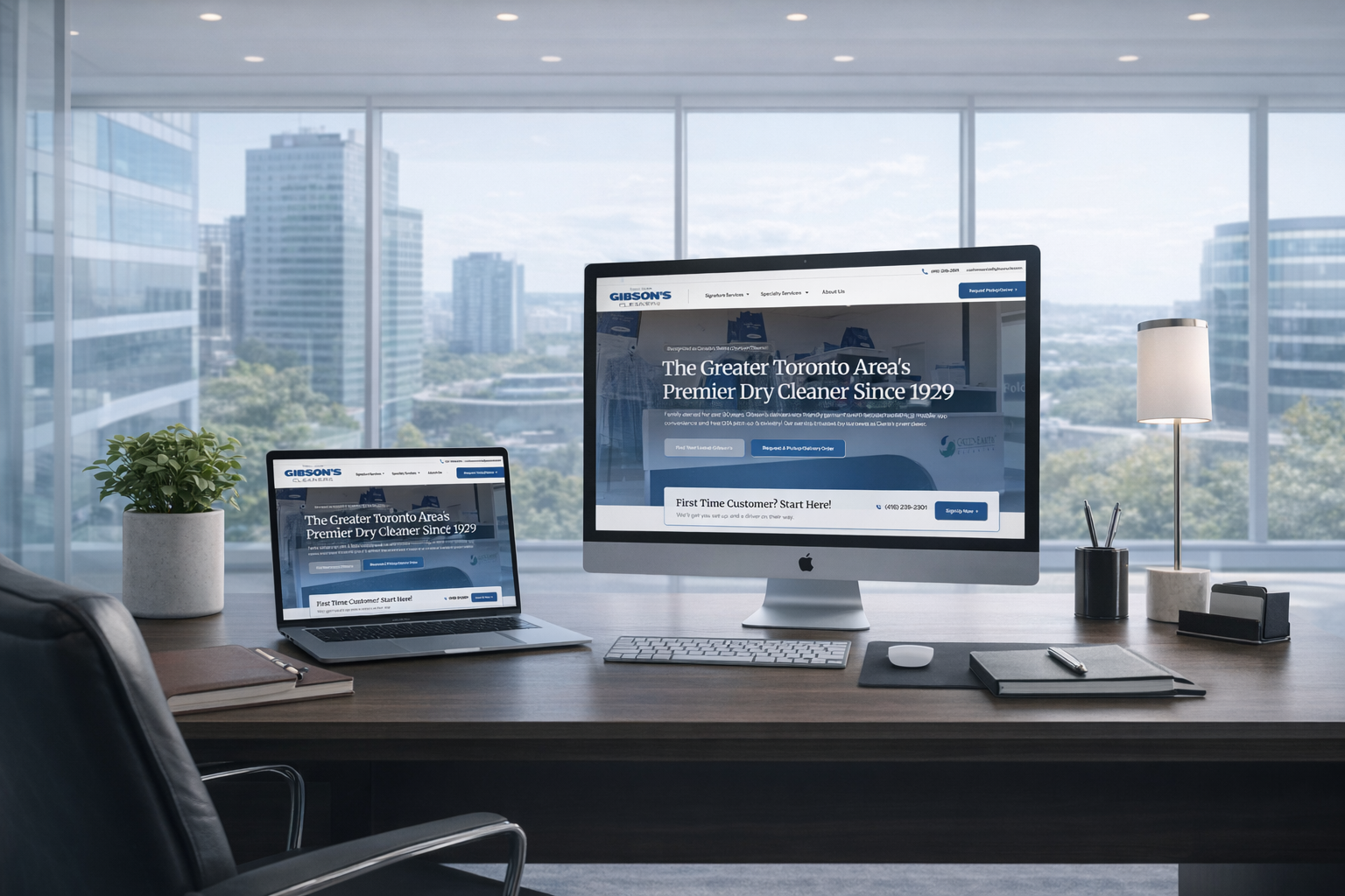 Gibson's Cleaners website displayed on desktop and laptop screens